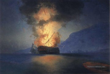 navire explose 1900 Romantique Ivan Aivazovsky russe Peinture à l'huile